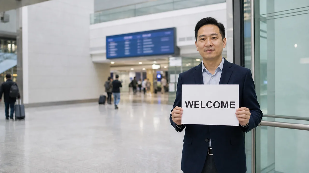 香港机场到达大堂出口举牌接机示意图